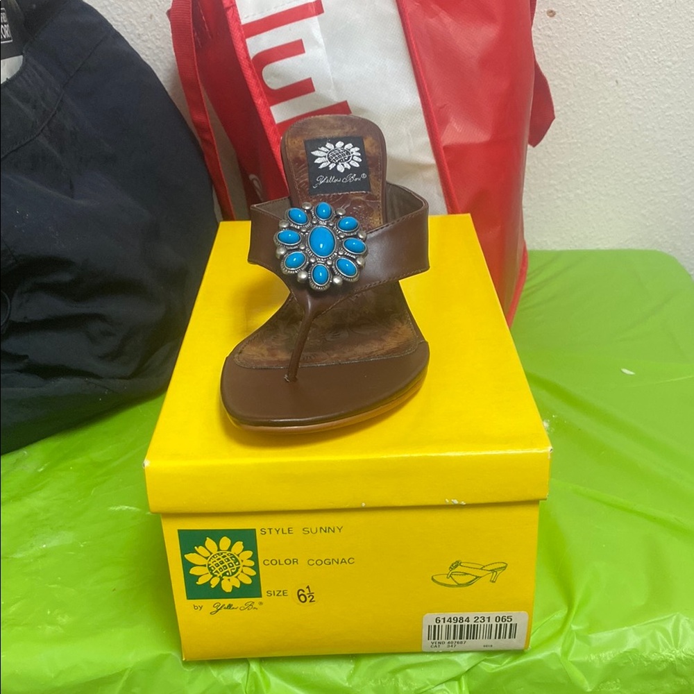 Yellow Box Sunny Sandals - Brown with Blue Accents